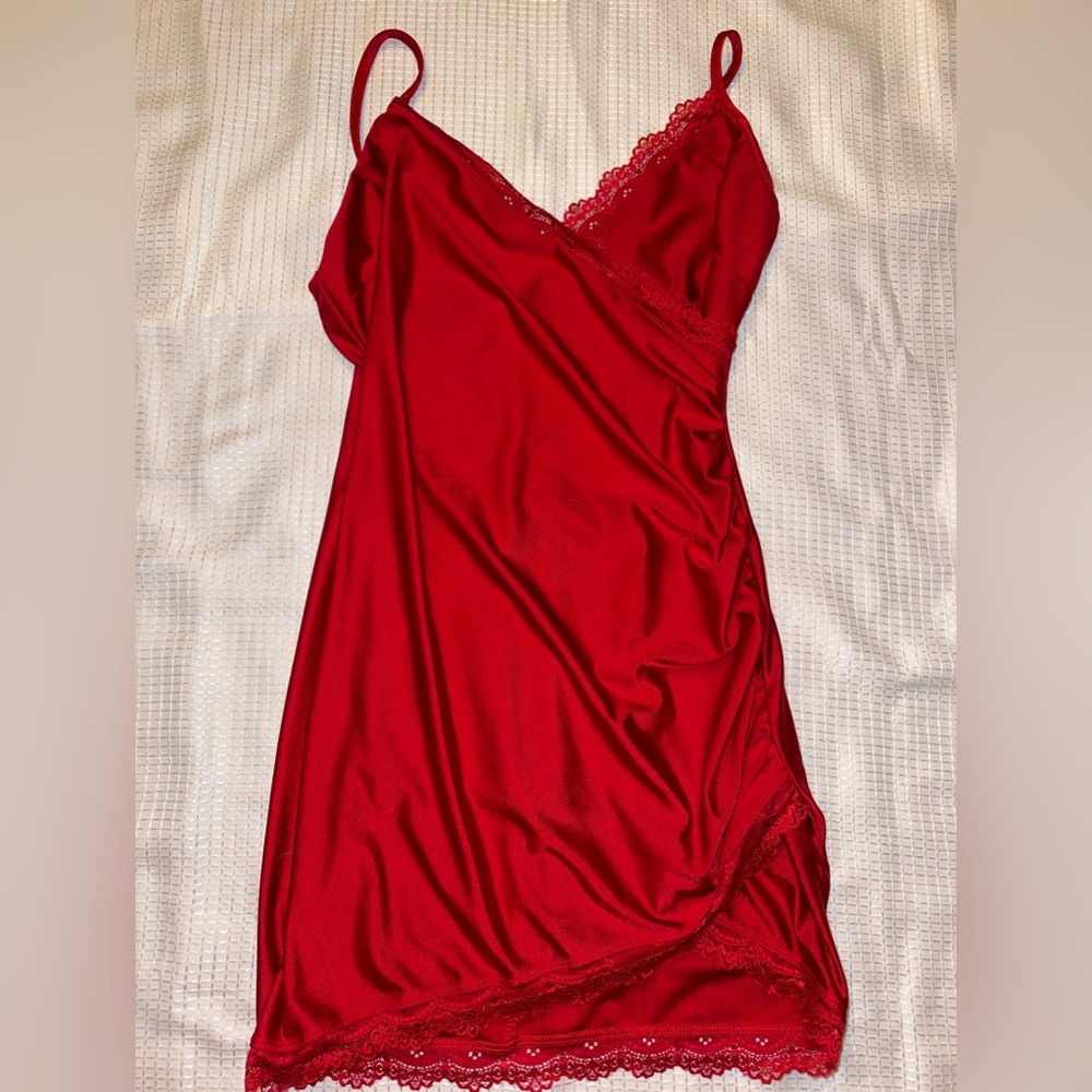 windsor red satin right mini dress